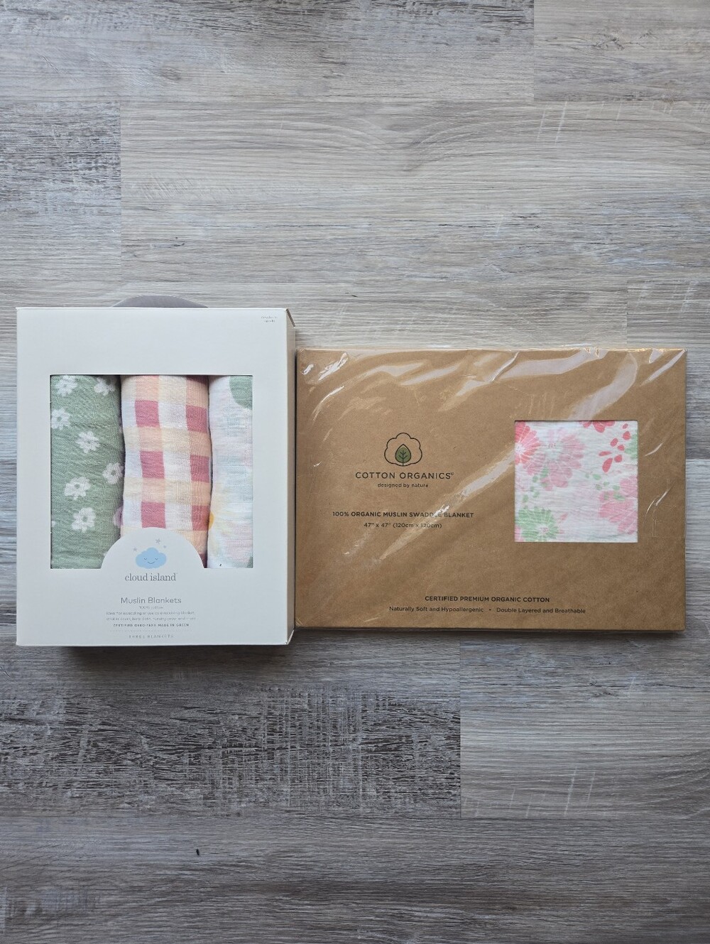 NIP Baby Girl Muslin Blankets - Green, Pink, White 100% Organic Cotton